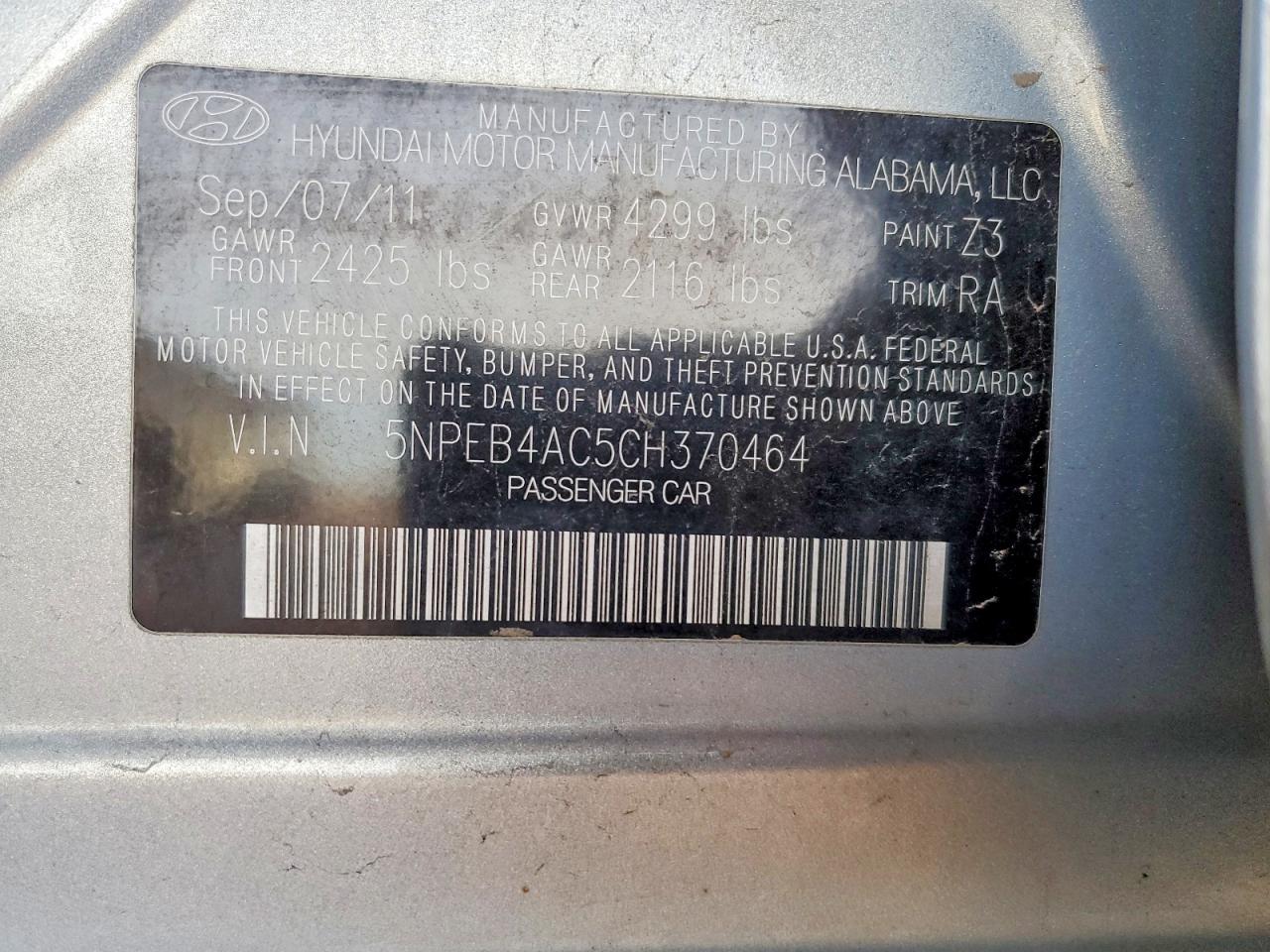 2012 HYUNDAI SONATA GLS photo 12