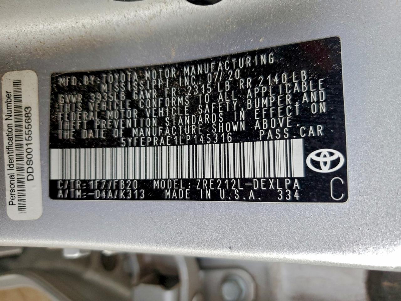 2020 TOYOTA COROLLA LE photo 12