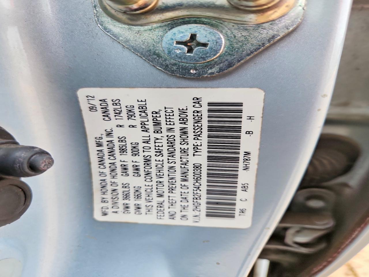 2012 HONDA CIVIC LX photo 12