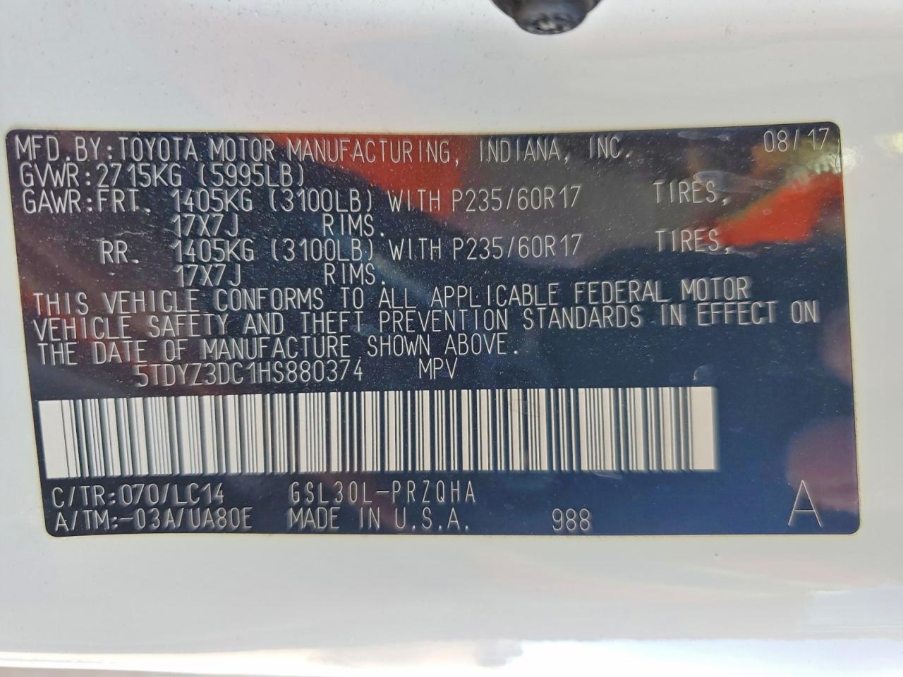 2017 TOYOTA SIENNA XLE photo 13