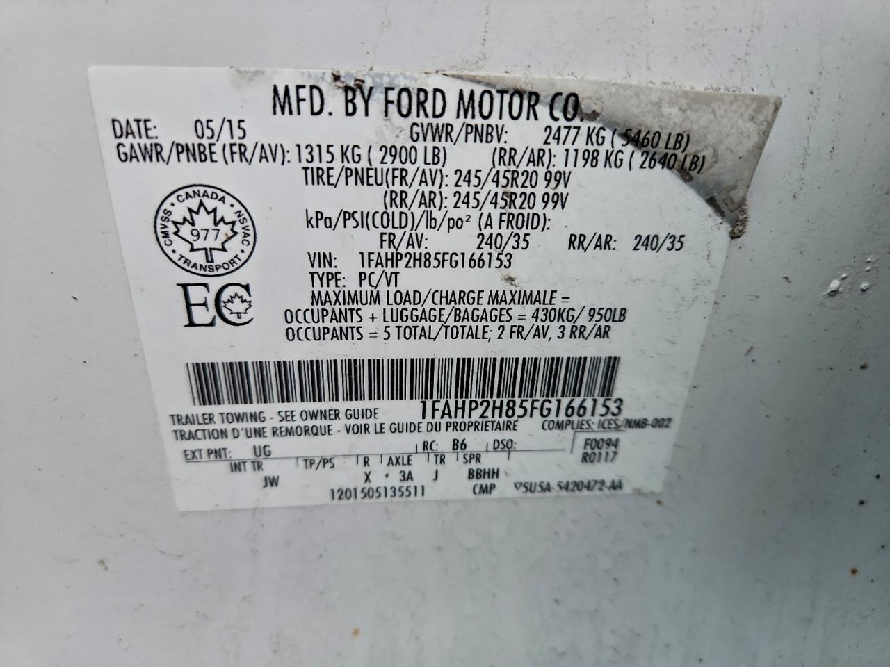2015 FORD TAURUS SEL photo 12