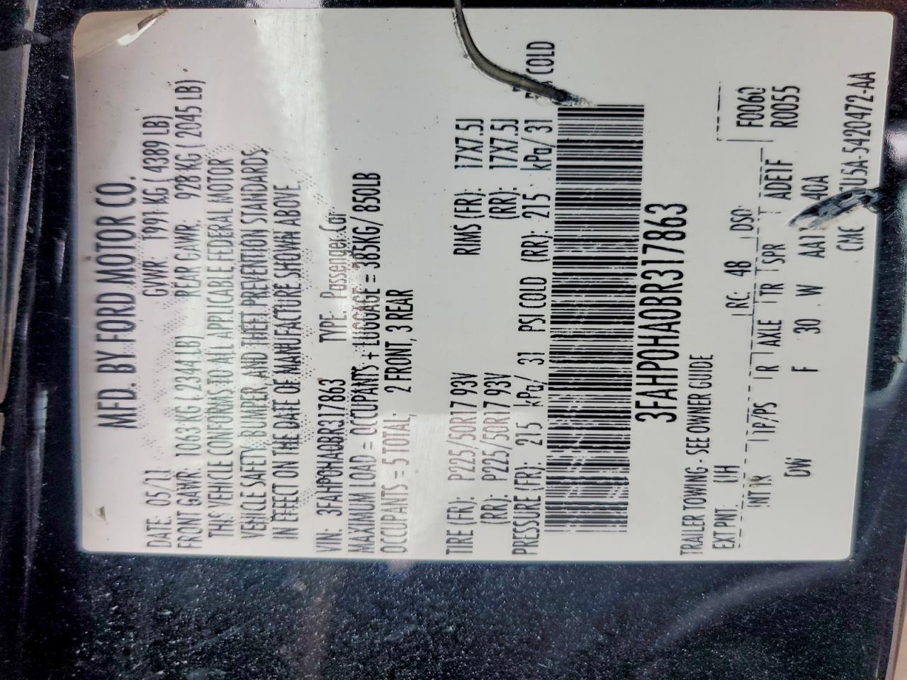 2011 FORD FUSION SE photo 12