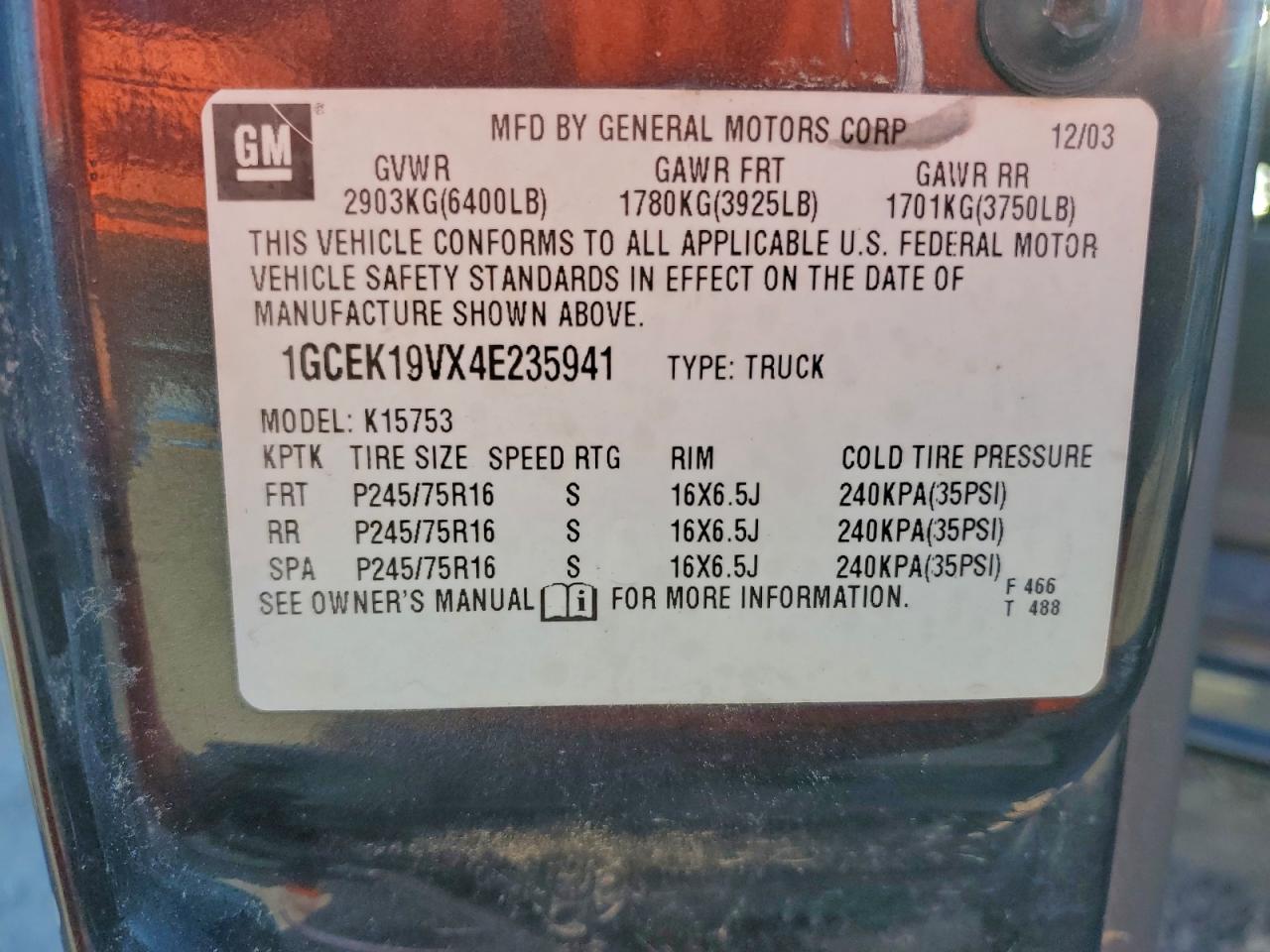 2004 CHEVROLET SILVERADO K1500 photo 12