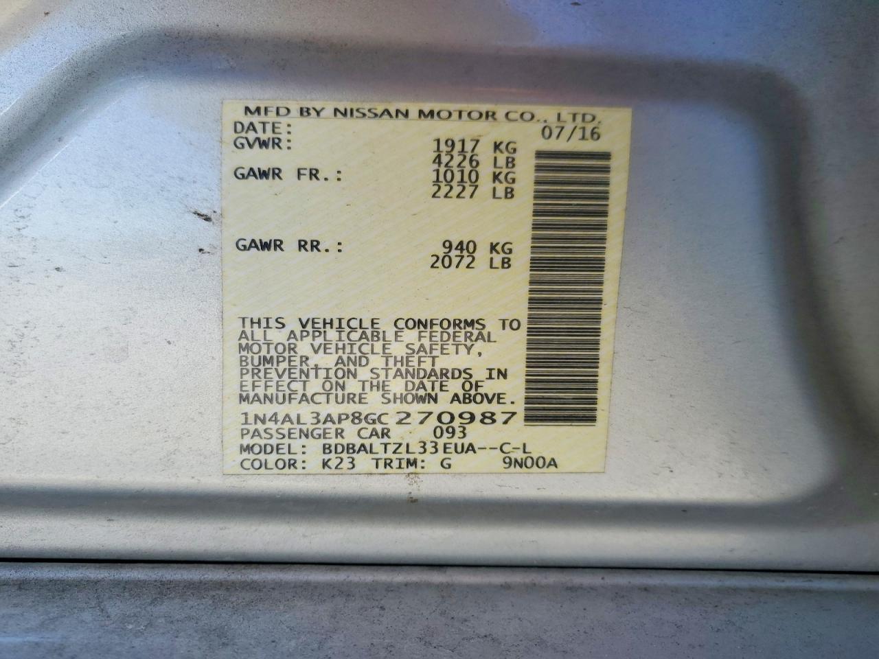 2016 NISSAN ALTIMA 2.5 photo 25