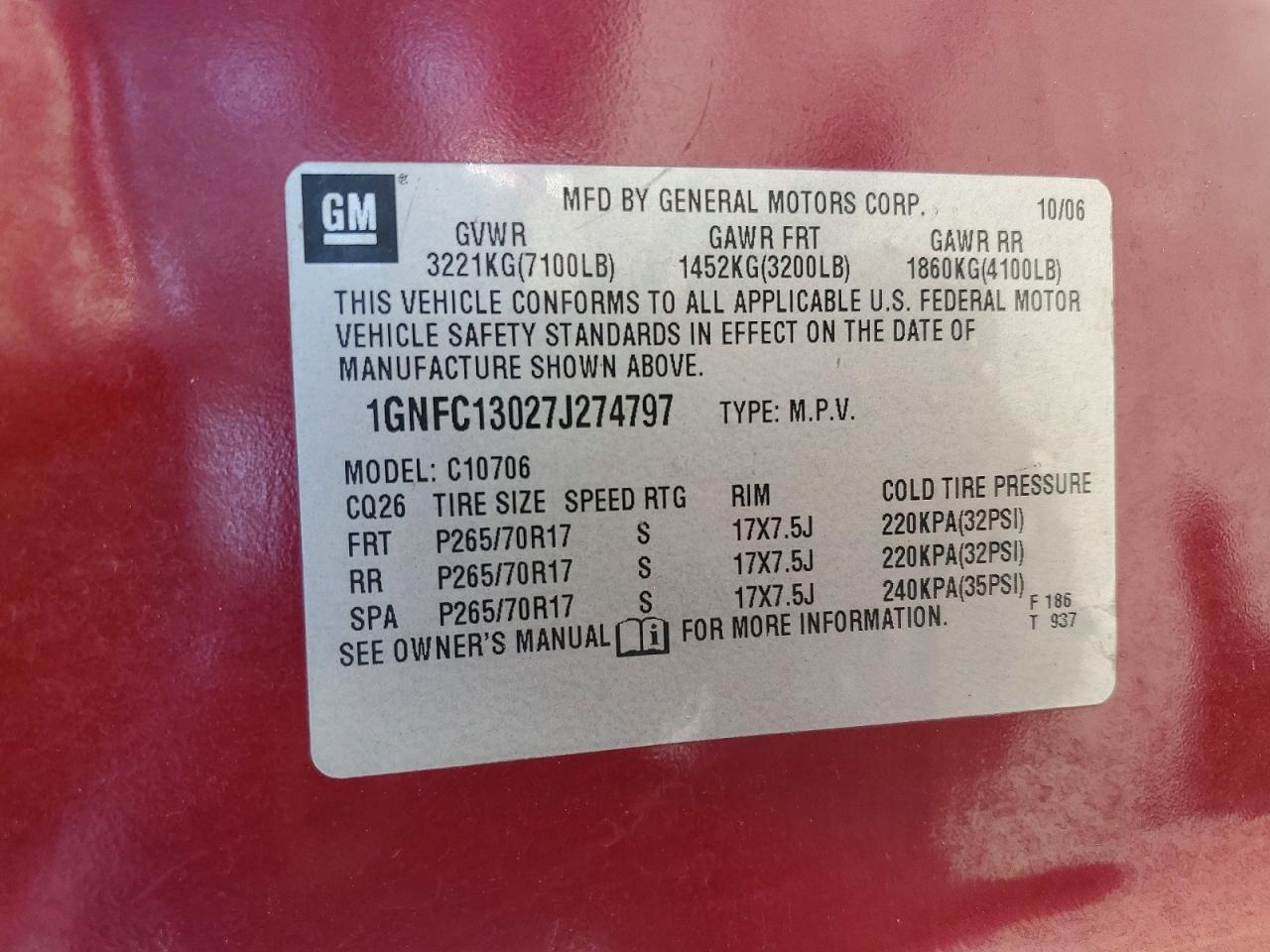 2007 CHEVROLET TAHOE C1500 photo 13