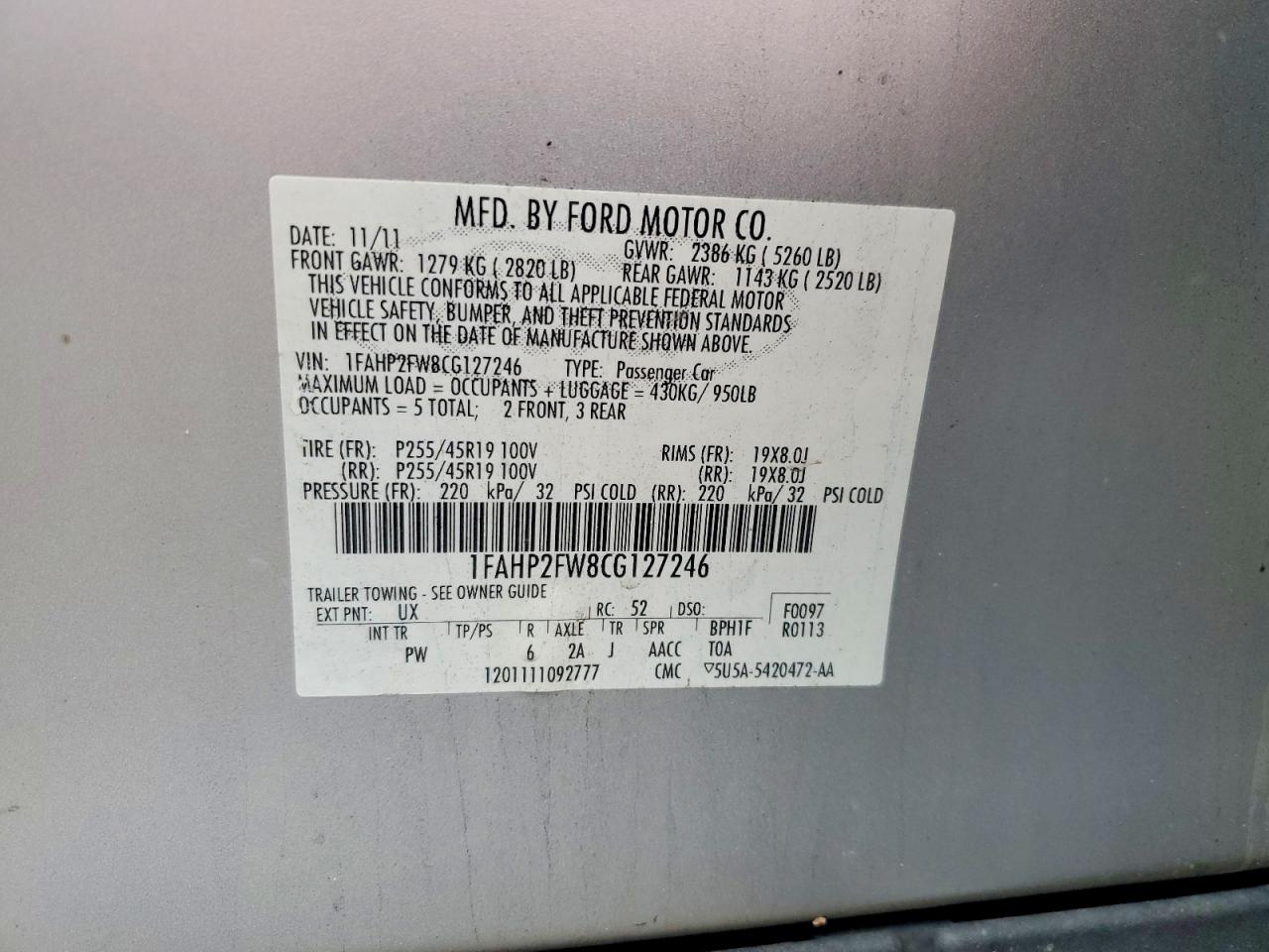 2012 FORD TAURUS LIMITED photo 12