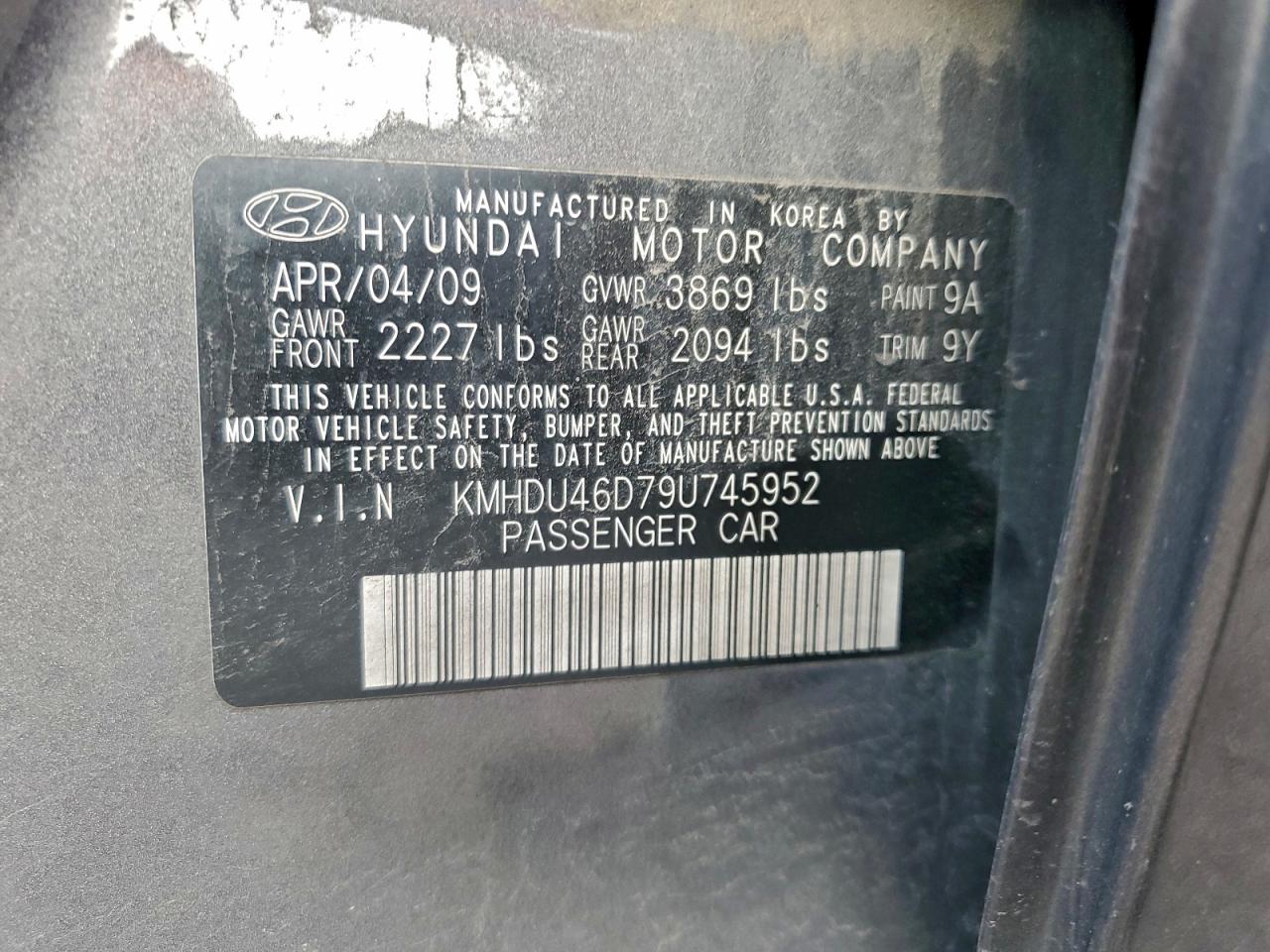 2009 HYUNDAI ELANTRA GLS photo 12