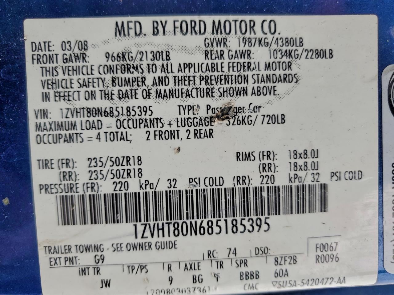 2008 FORD MUSTANG photo 12