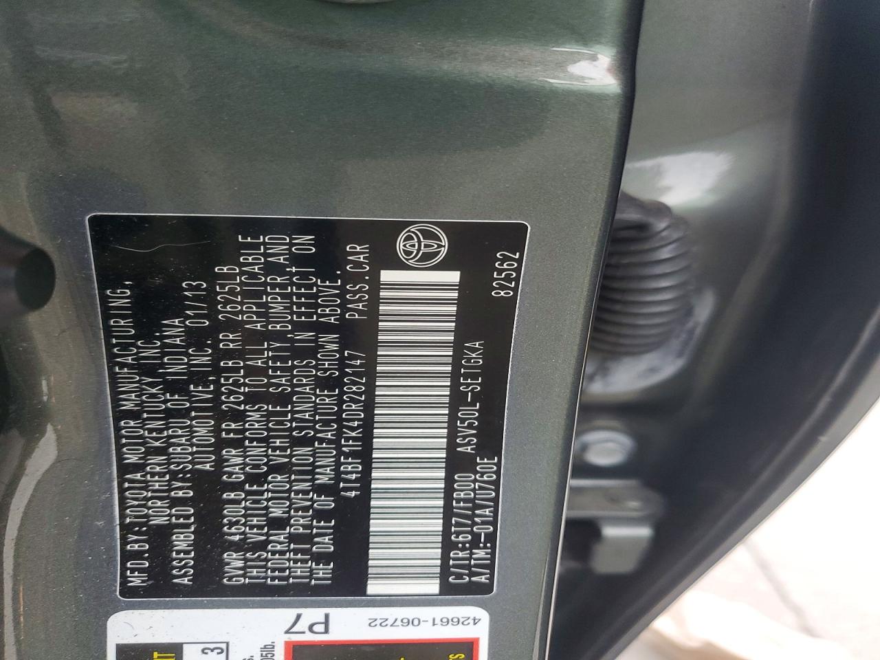2013 TOYOTA CAMRY L photo 12