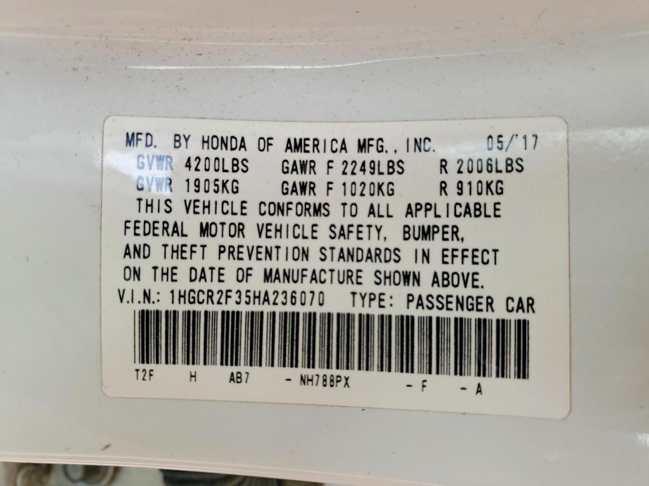 2017 HONDA ACCORD LX photo 13