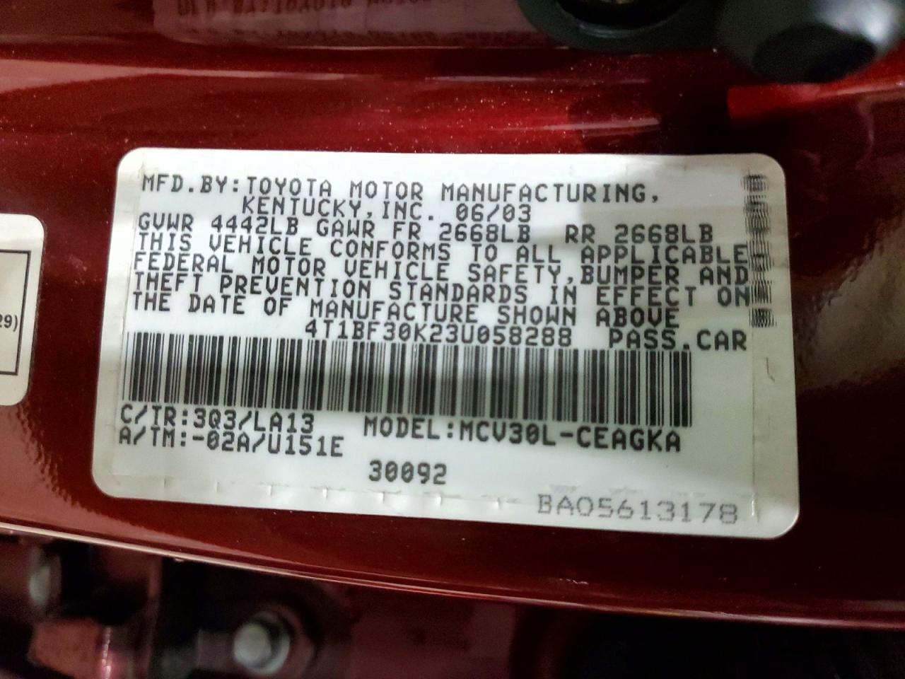 2003 TOYOTA CAMRY LE photo 12