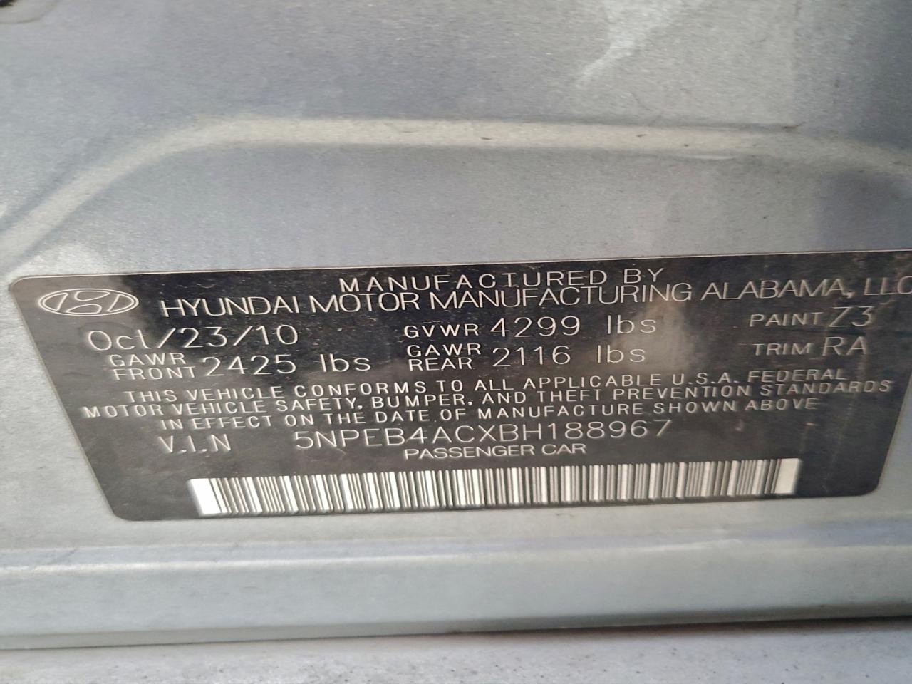 2011 HYUNDAI SONATA GLS photo 13