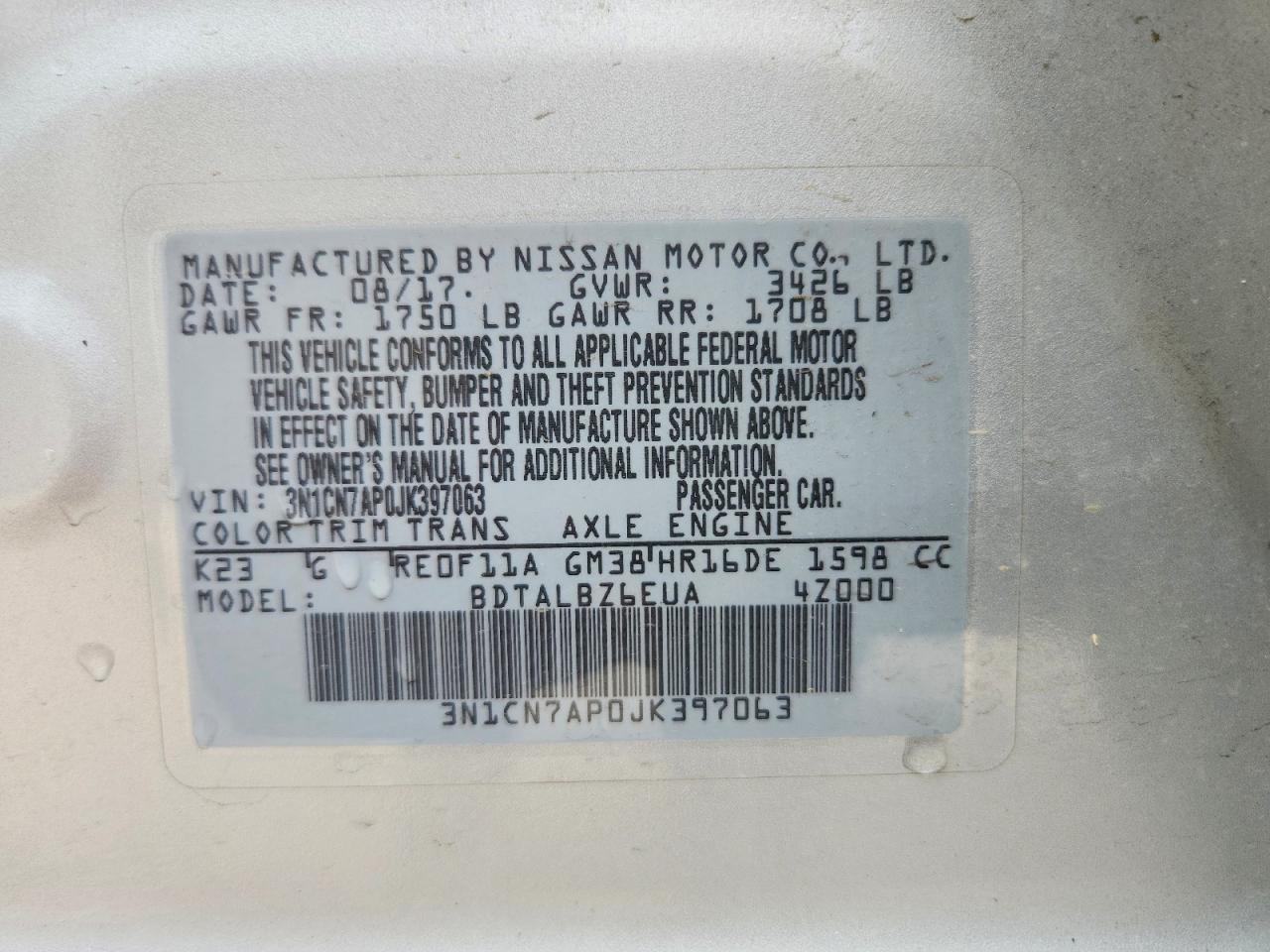 2018 NISSAN VERSA S photo 13