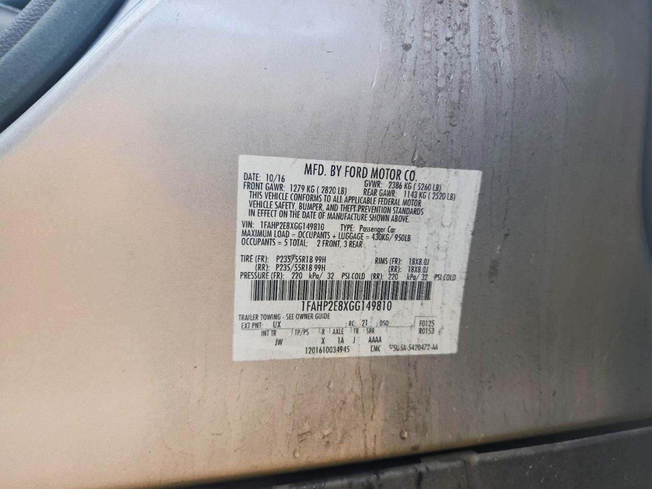 2016 FORD TAURUS SEL photo 12