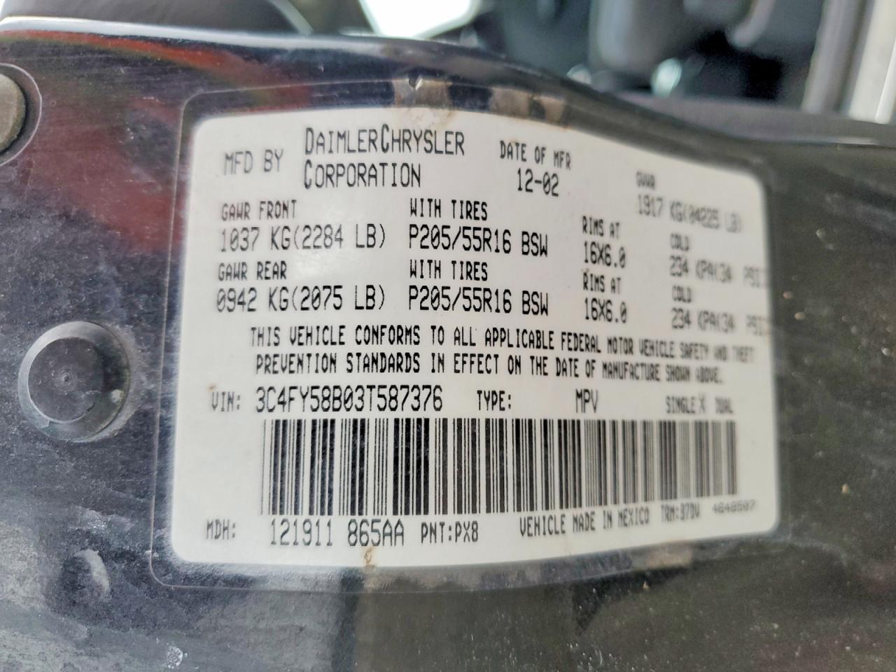 2003 CHRYSLER PT CRUISER TOURING photo 12