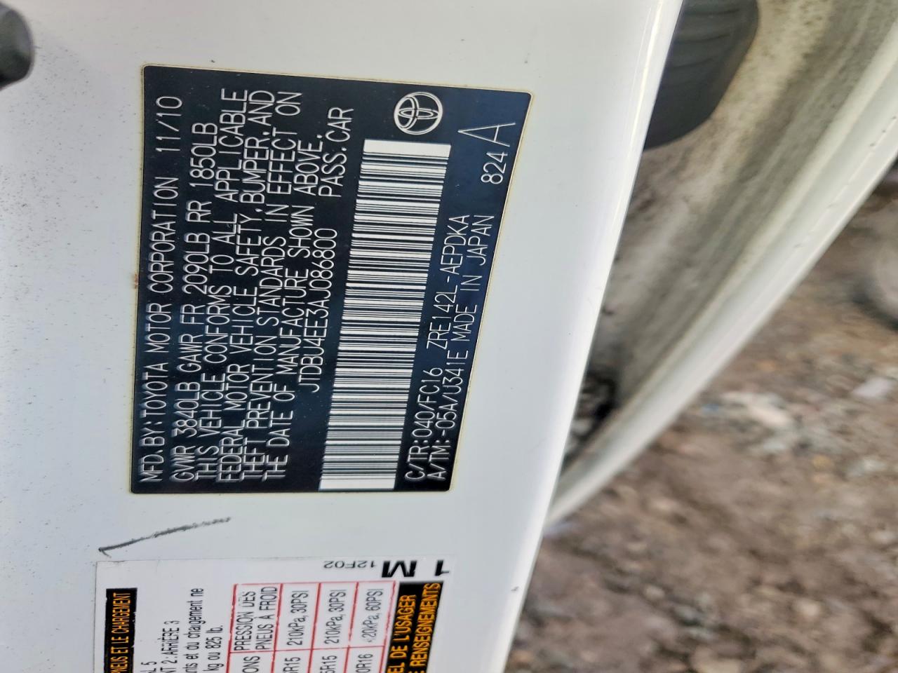 2010 TOYOTA COROLLA BASE photo 12