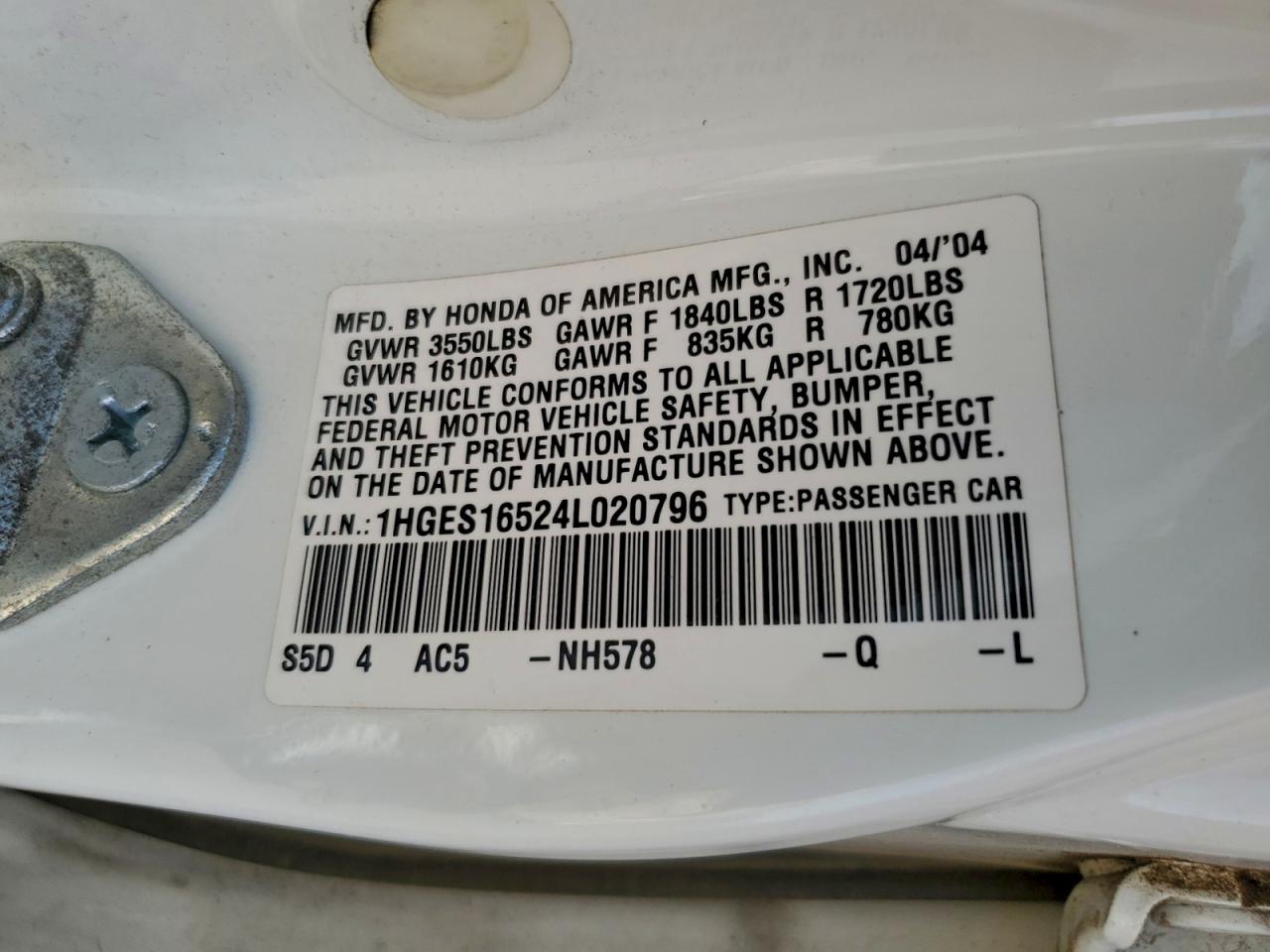 2004 HONDA CIVIC LX photo 13