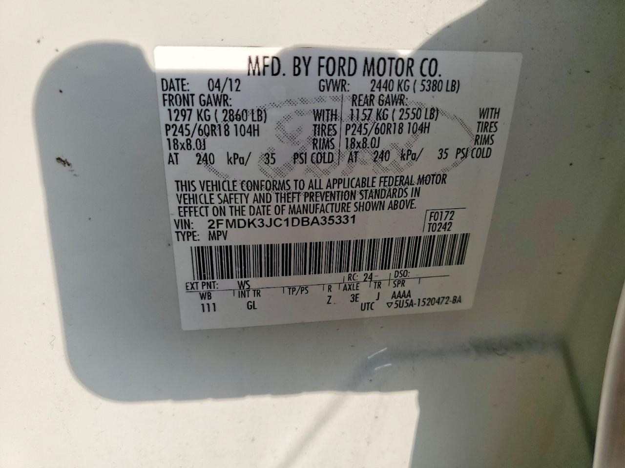 2013 FORD EDGE SEL photo 12