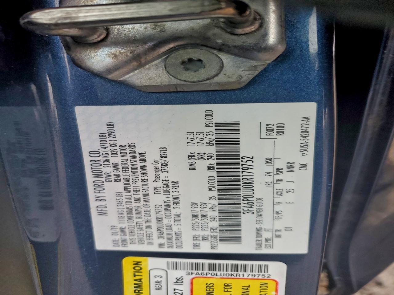 2019 FORD FUSION SE photo 13