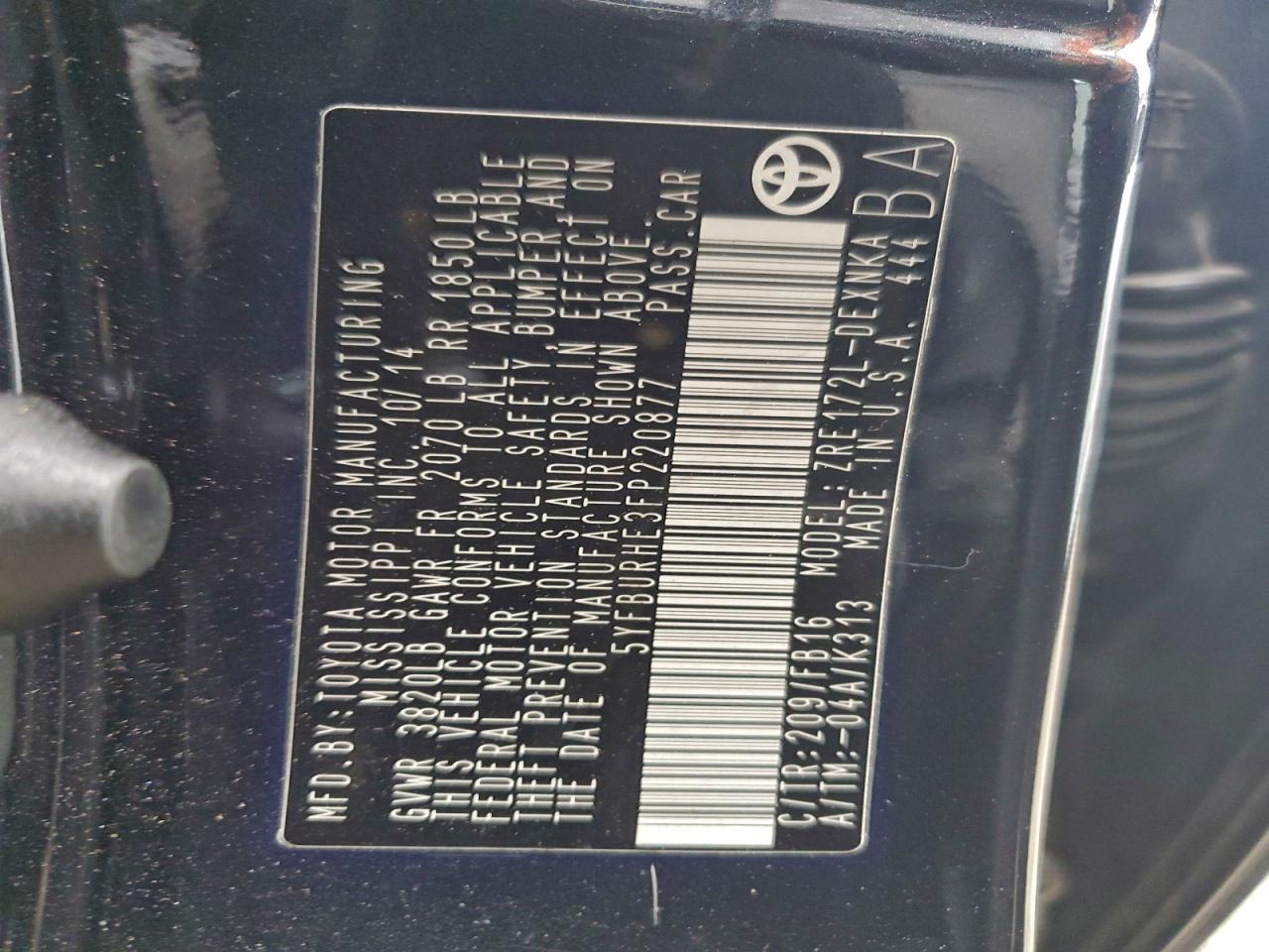 2015 TOYOTA COROLLA L photo 12