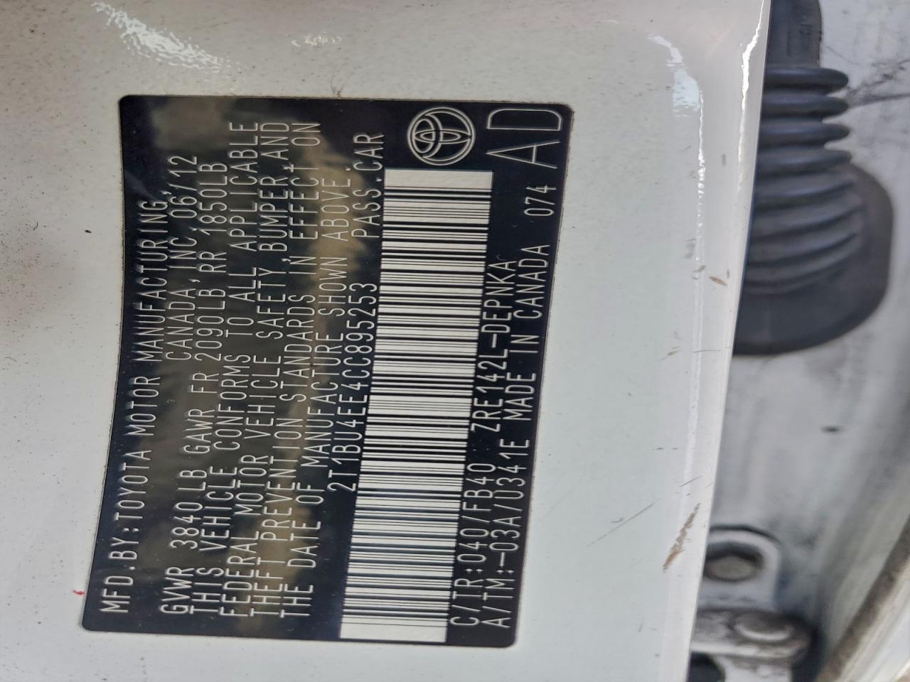 2012 TOYOTA COROLLA BASE photo 13