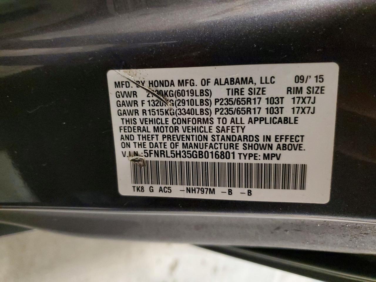 2016 HONDA ODYSSEY SE photo 37