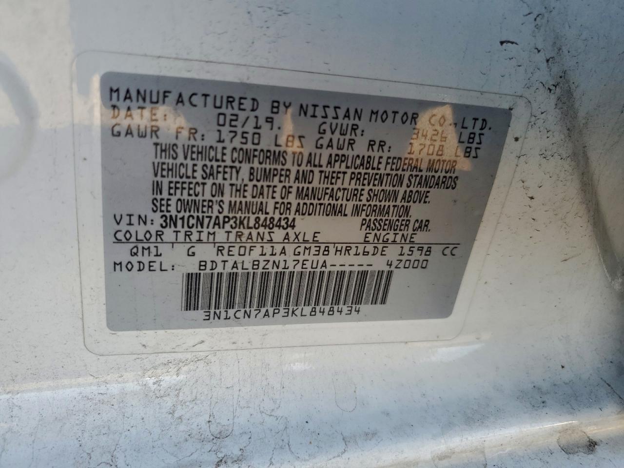 2019 NISSAN VERSA S photo 12