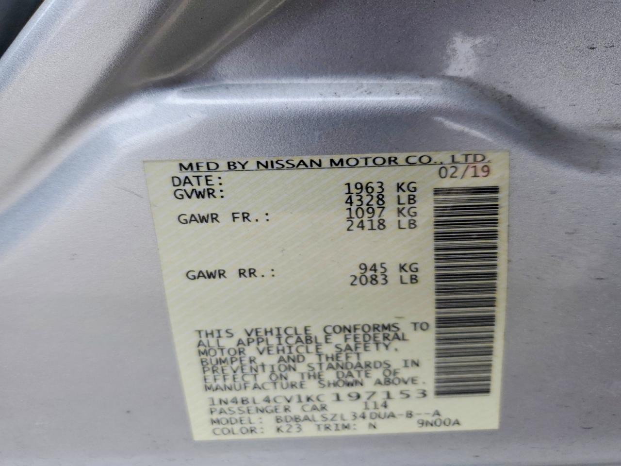 2019 NISSAN ALTIMA SR photo 12