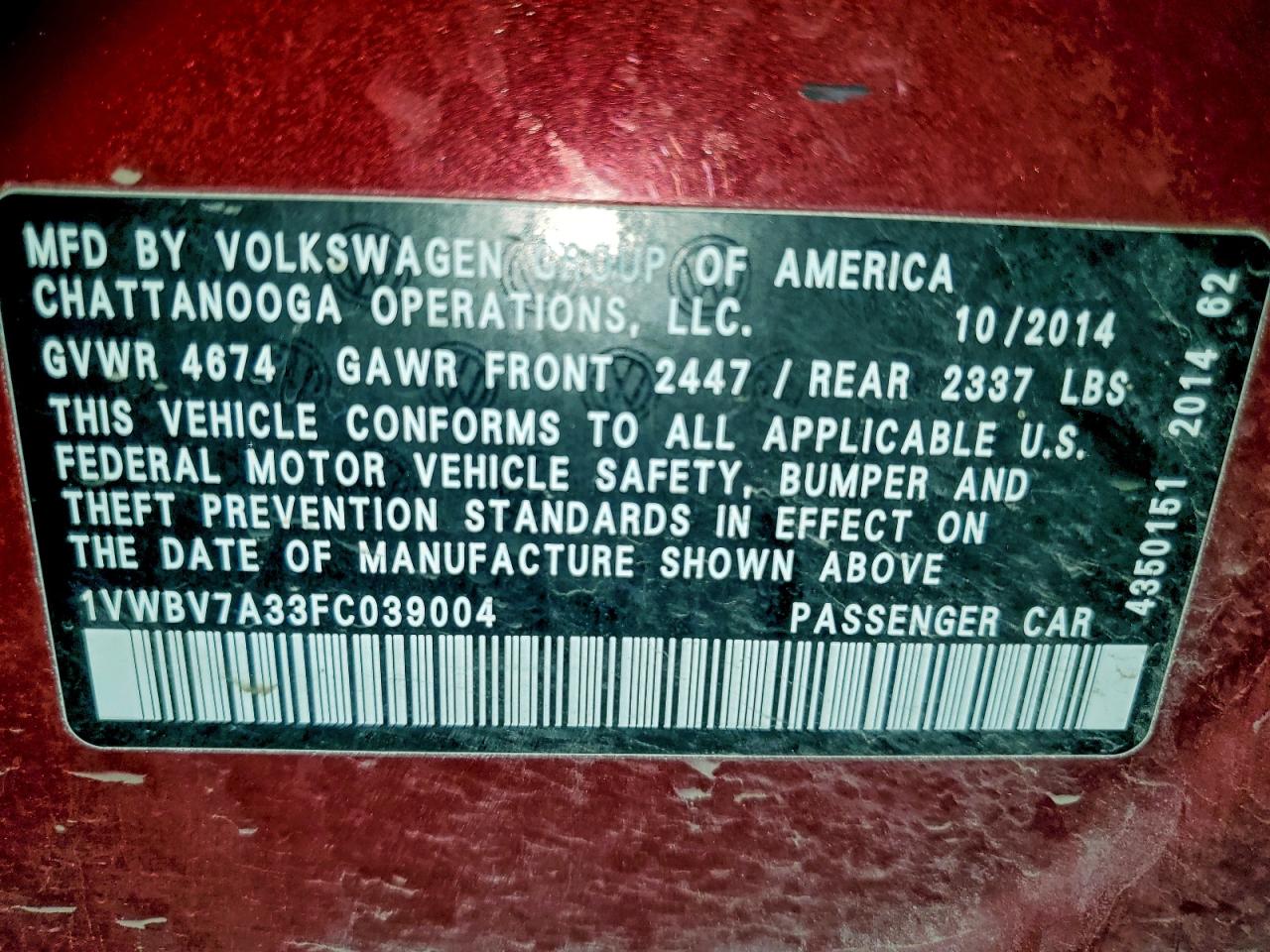 2015 VOLKSWAGEN PASSAT SE photo 12