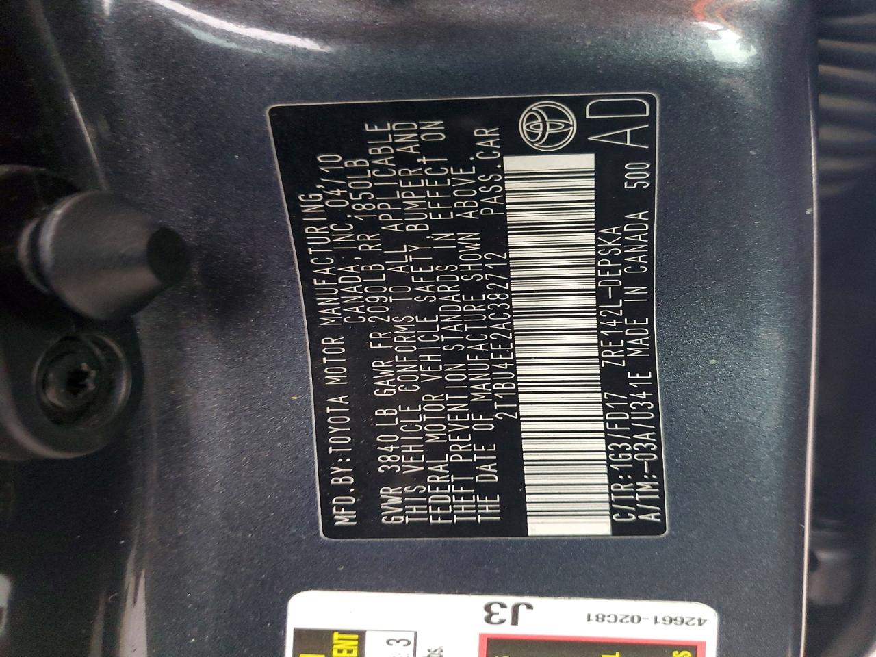 2010 TOYOTA COROLLA BASE photo 12