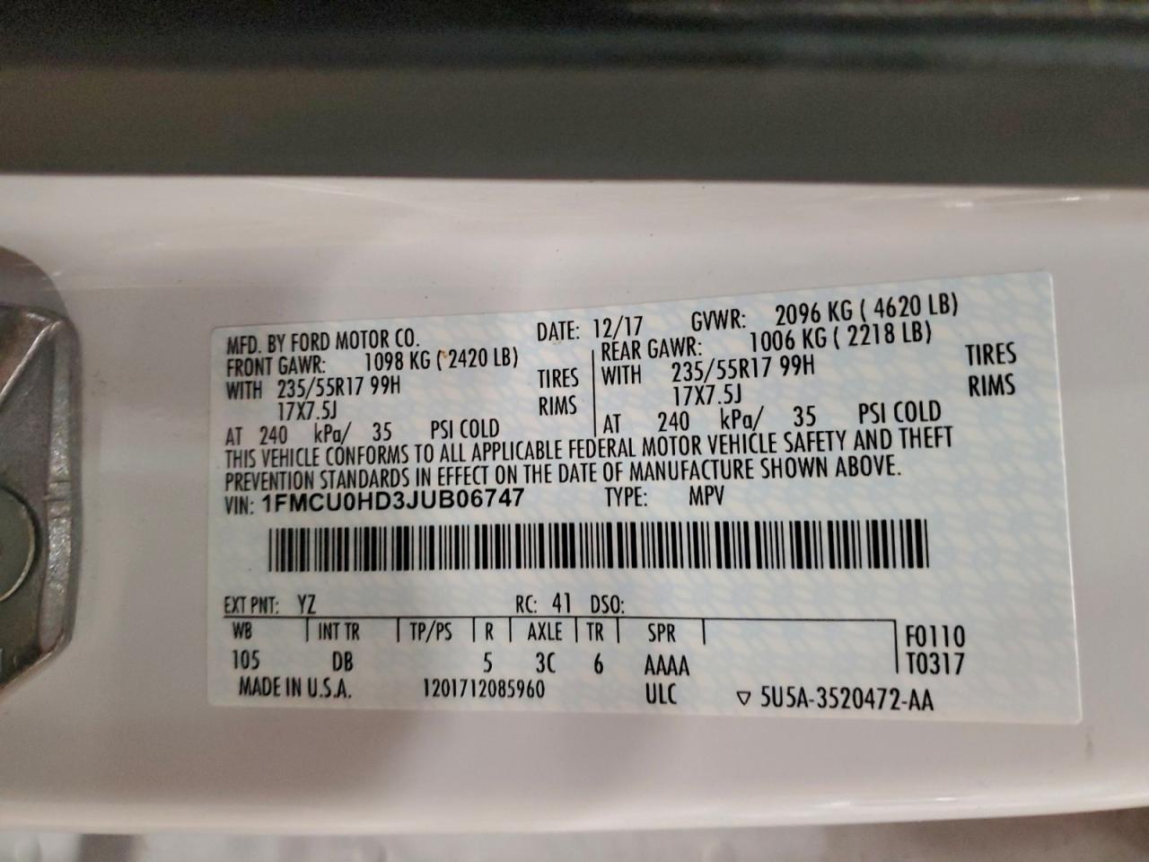 2018 FORD ESCAPE SEL photo 12