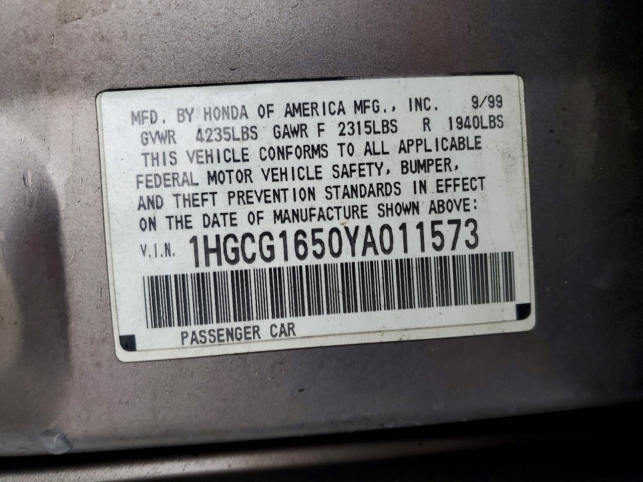2000 HONDA ACCORD EX photo 13