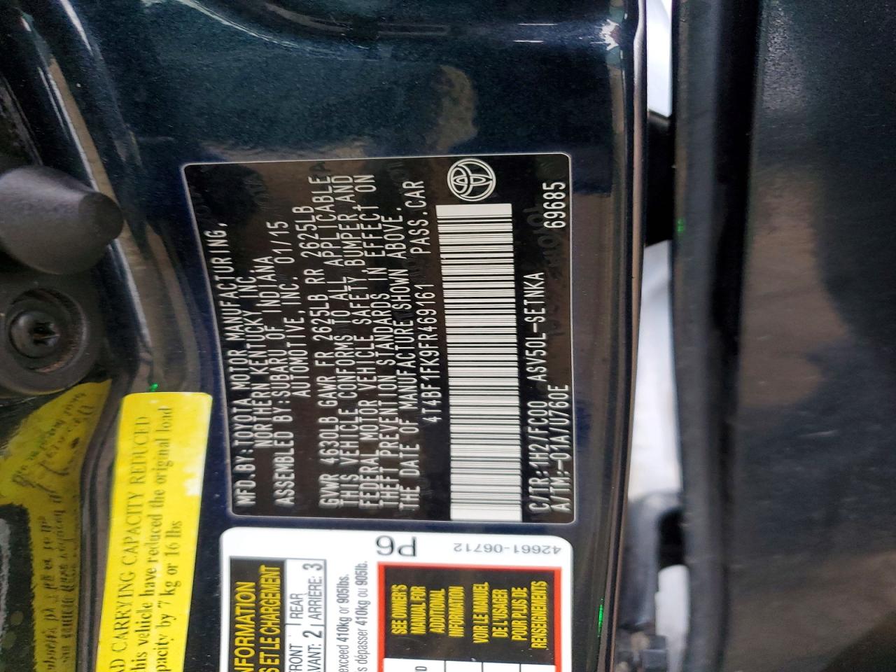 2015 TOYOTA CAMRY LE photo 12