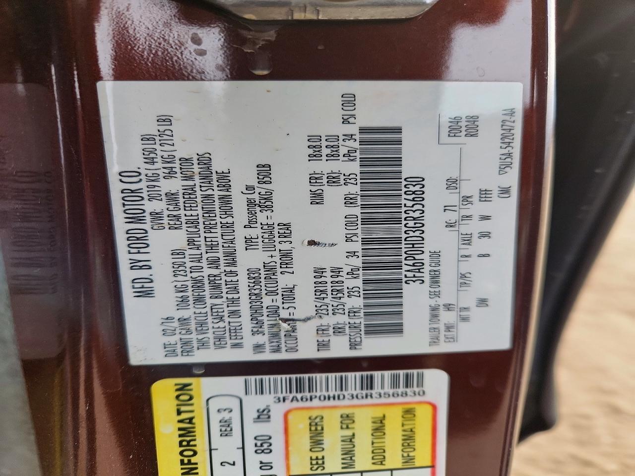 2016 FORD FUSION SE photo 13