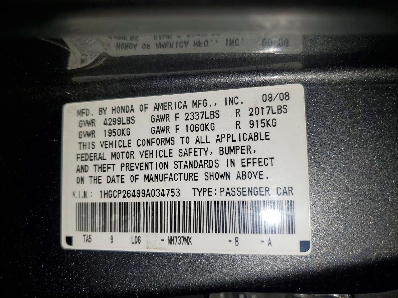 2009 HONDA ACCORD LXP photo 12