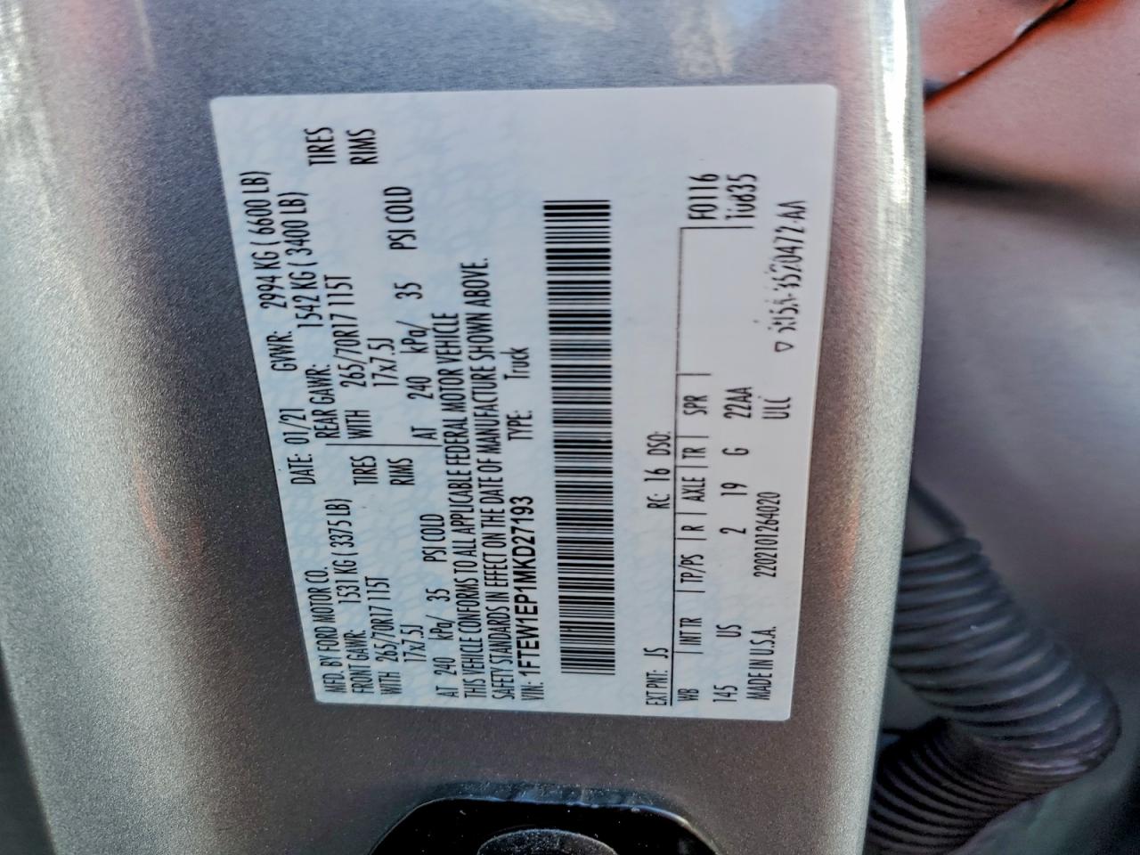 2021 FORD F150 SUPERCREW photo 12