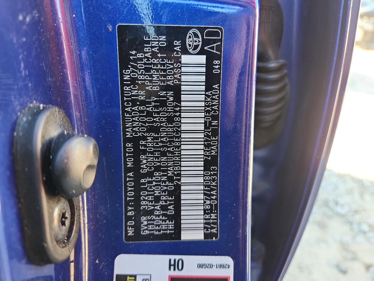 2014 TOYOTA COROLLA L photo 12