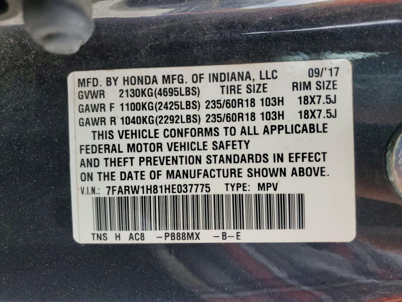 2017 HONDA CR-V EXL photo 14