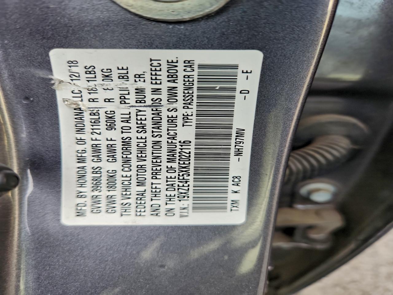 2019 HONDA INSIGHT EX photo 12