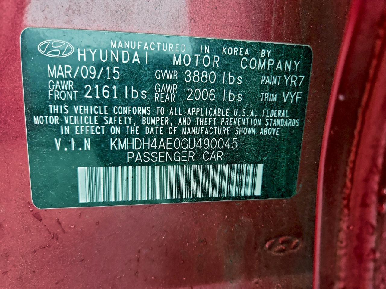 2016 HYUNDAI ELANTRA SE photo 23