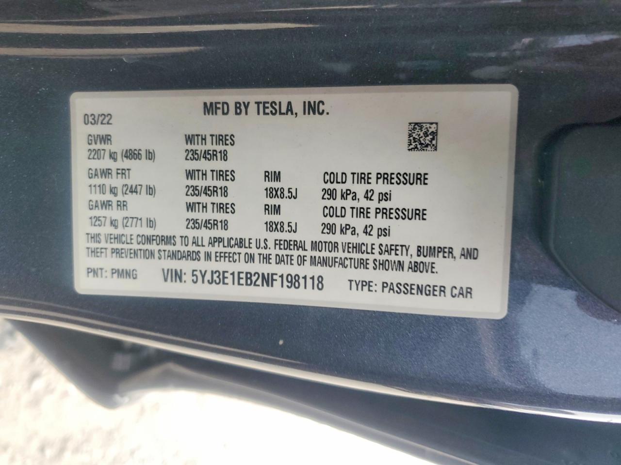 2022 TESLA MODEL 3 photo 13