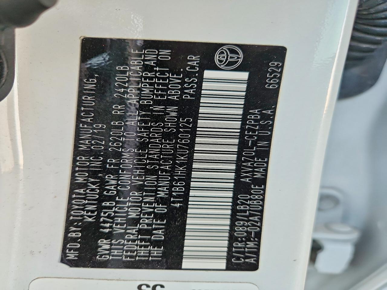 2019 TOYOTA CAMRY XSE photo 12
