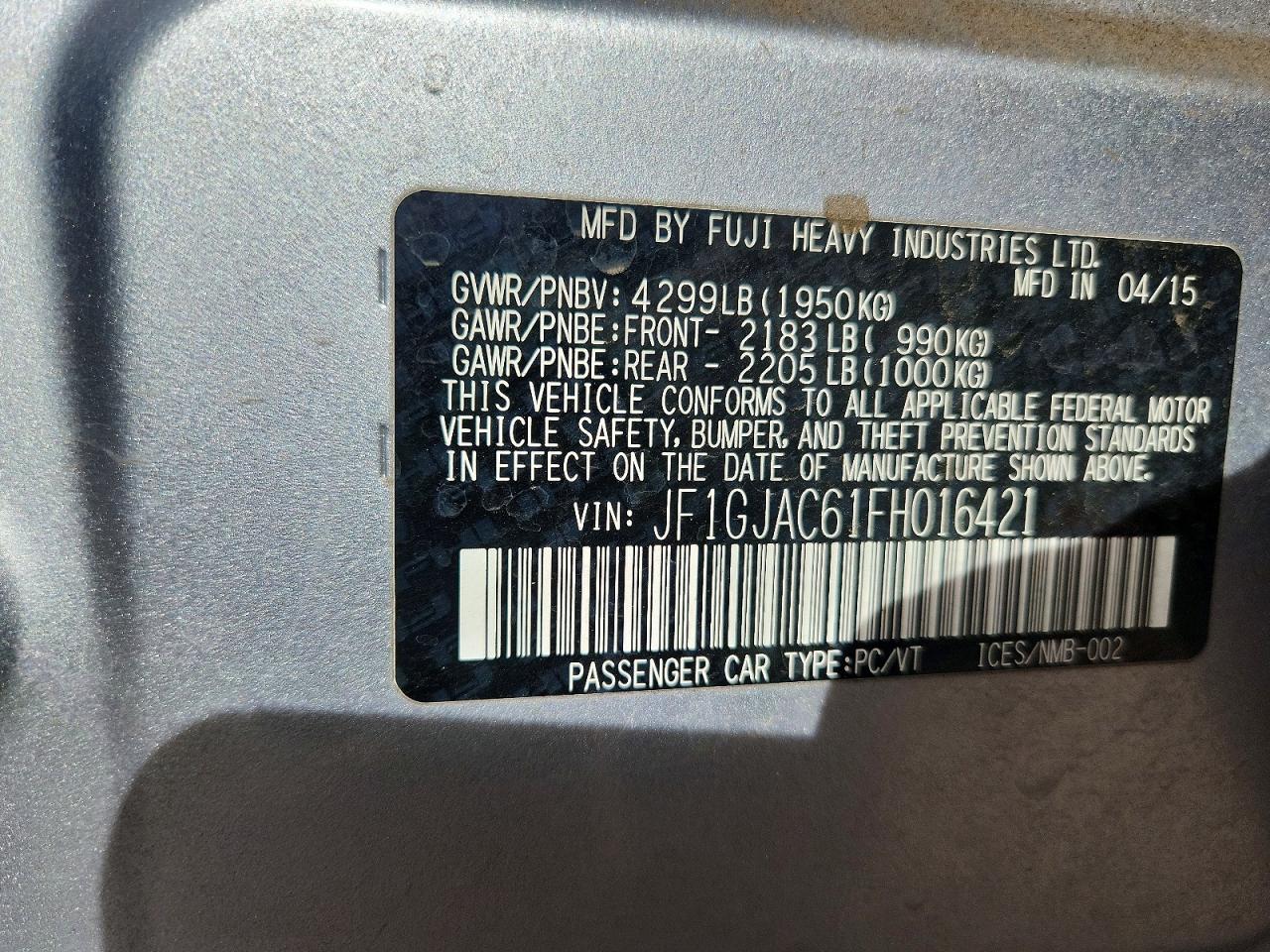 2015 SUBARU IMPREZA PREMIUM photo 13