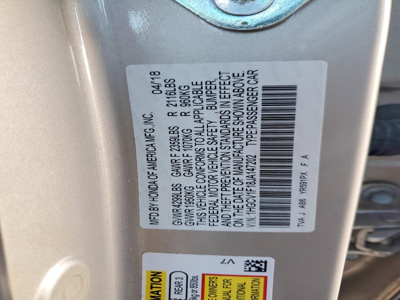 2018 HONDA ACCORD LX photo 13