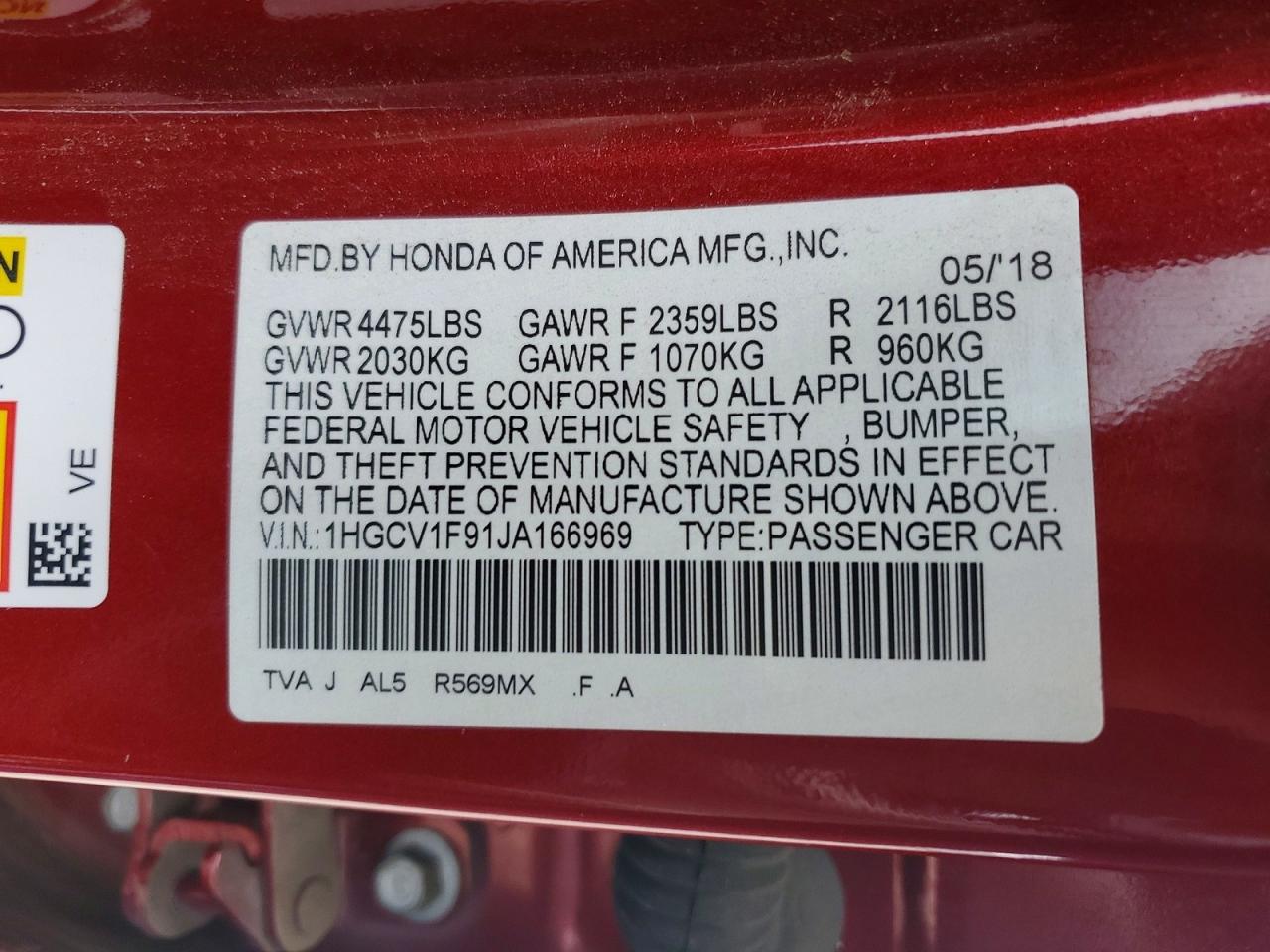 2018 HONDA ACCORD TOURING photo 12