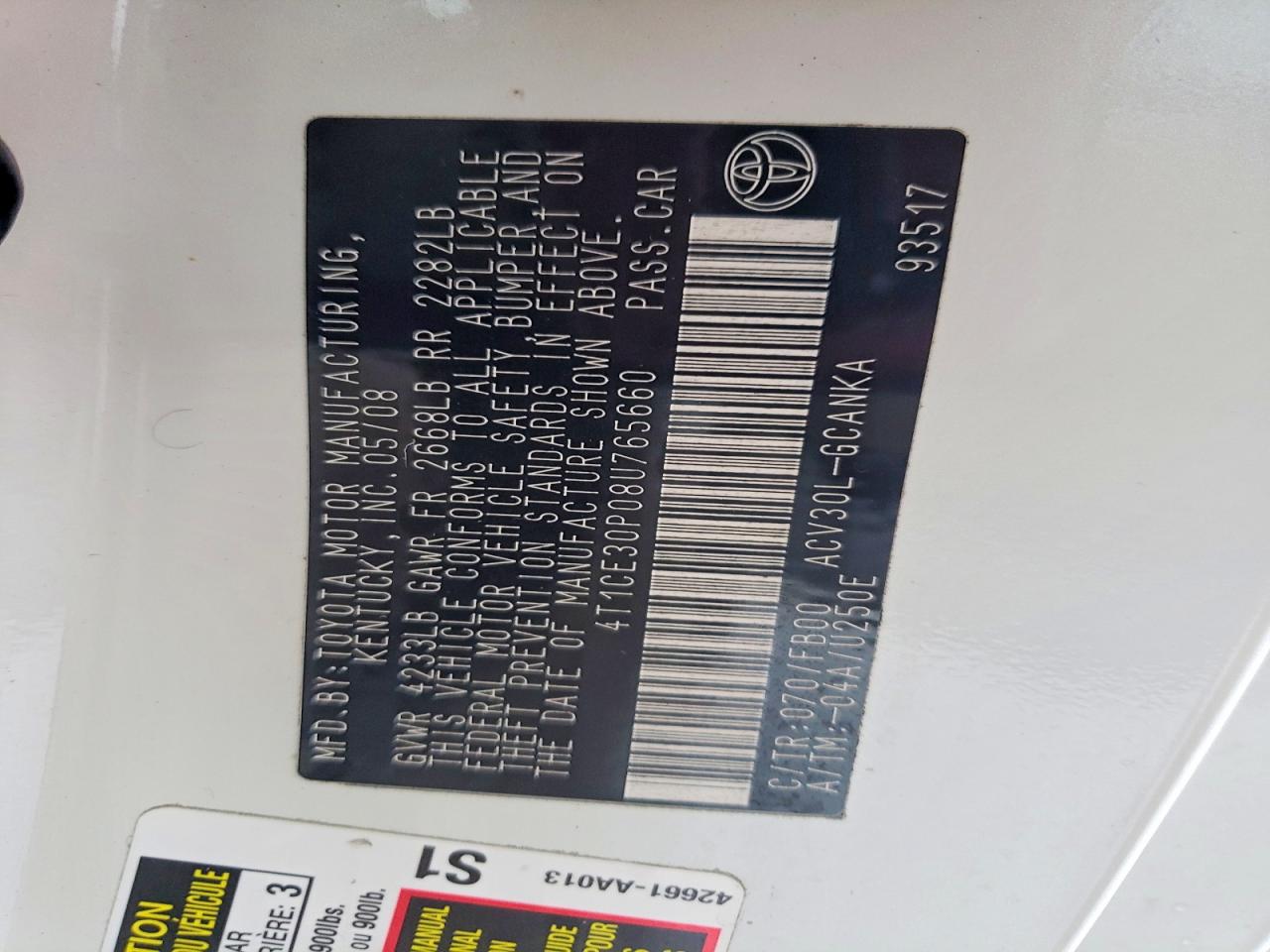 2008 TOYOTA CAMRY SOLARA SE photo 12