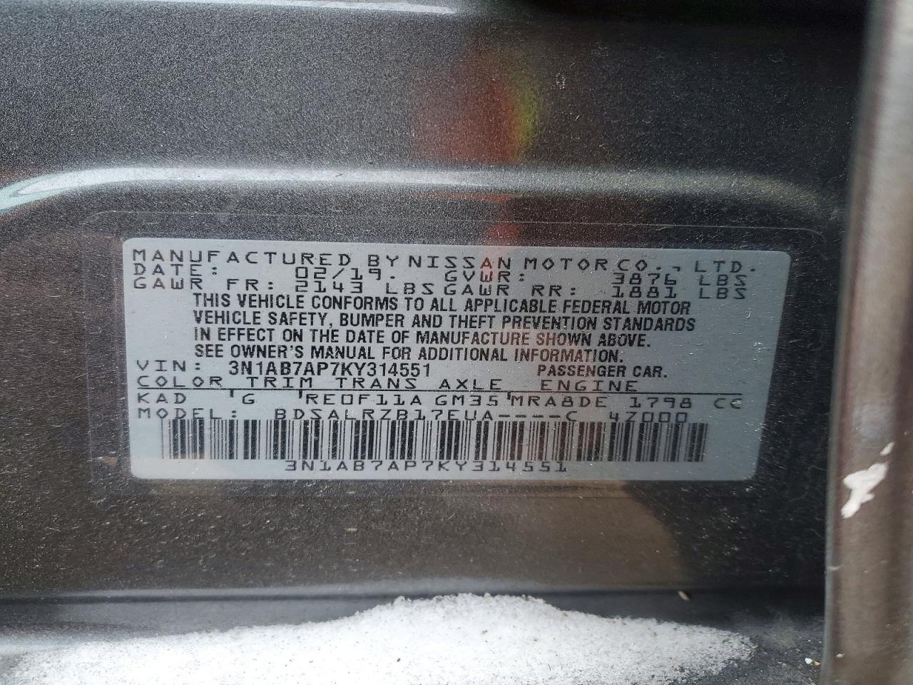 2019 NISSAN SENTRA S photo 12