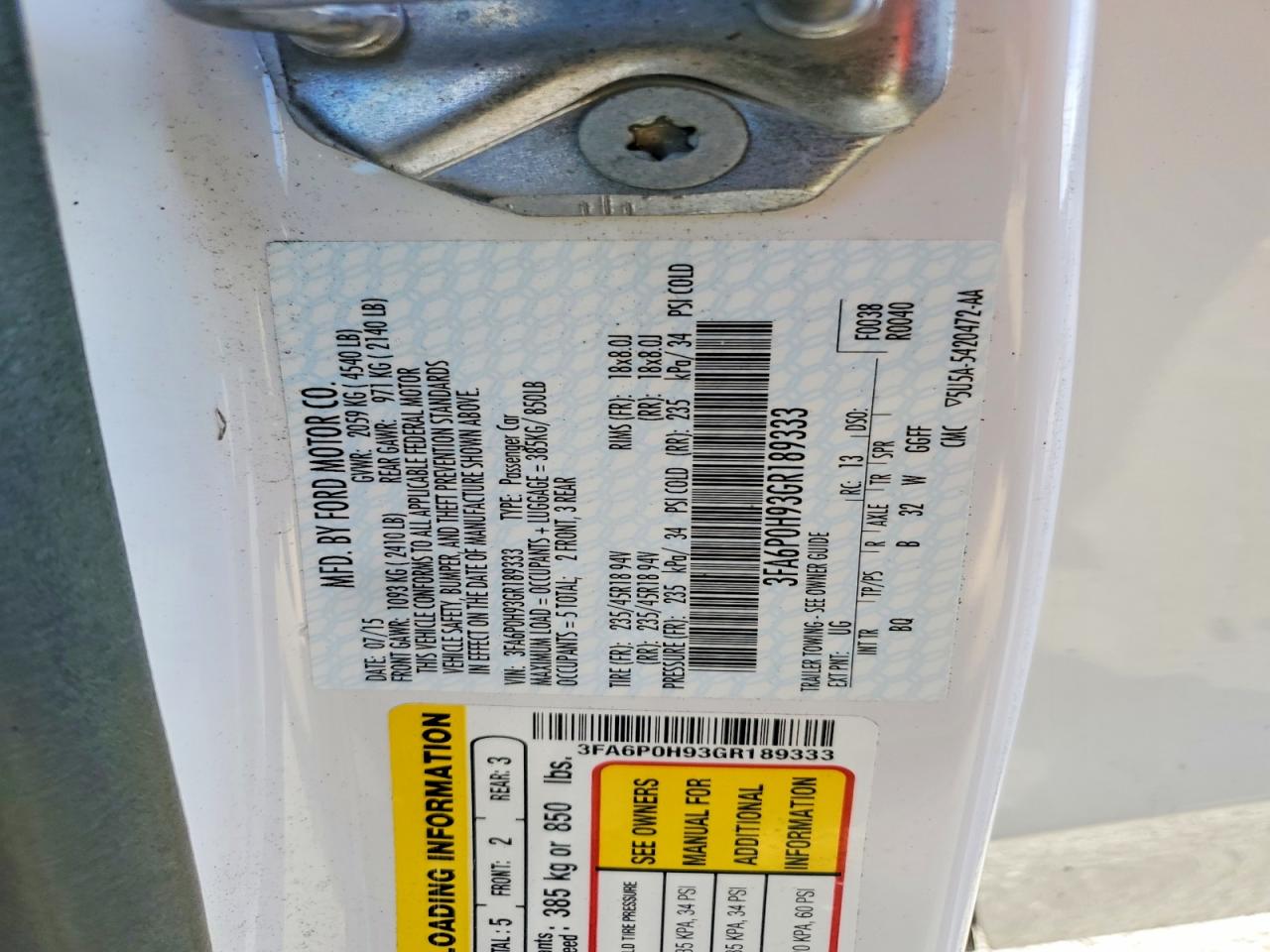 2016 FORD FUSION SE photo 12