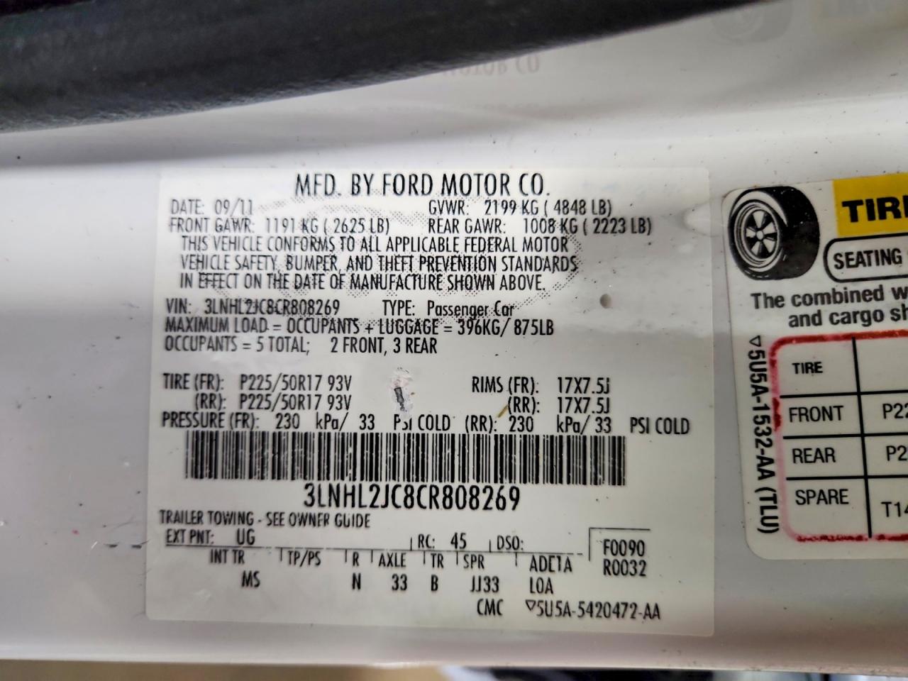 2012 LINCOLN MKZ photo 12