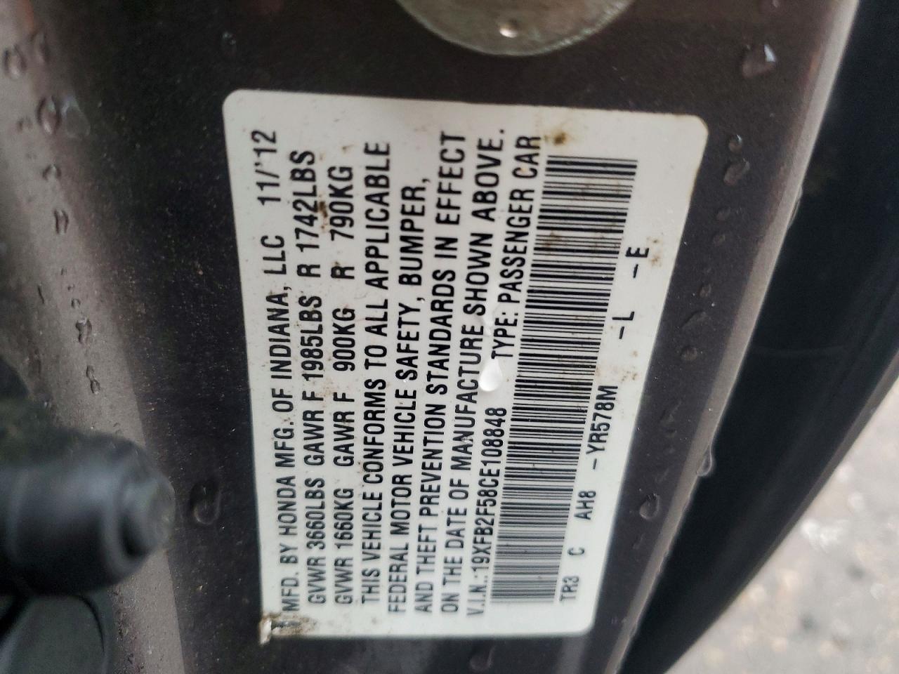 2012 HONDA CIVIC LX photo 23